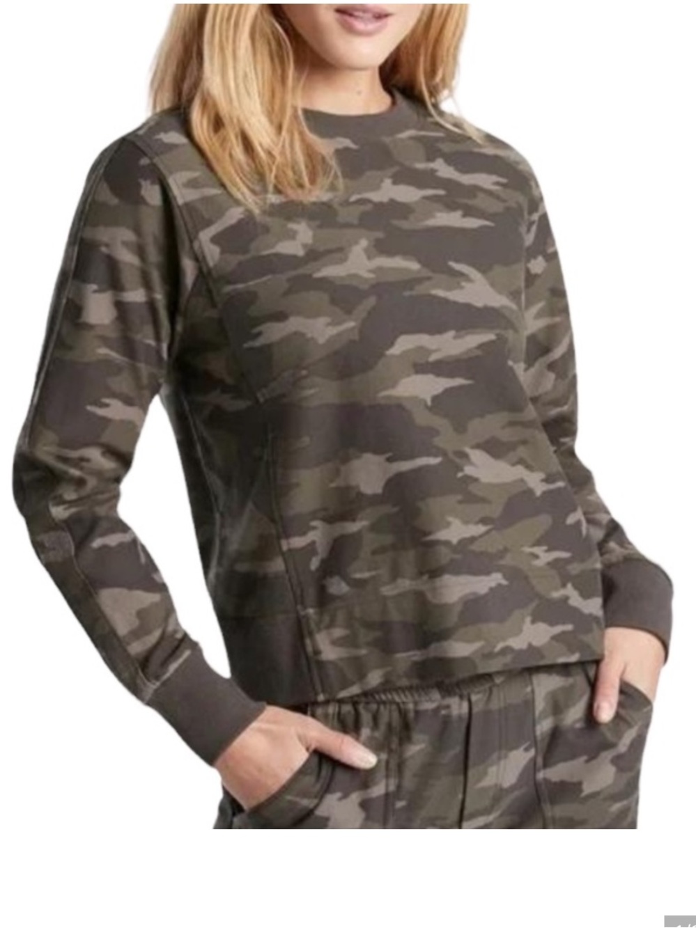 Like New Farallon Camo Crew Long Sleeve Sweatshirt Olive Black Size Small